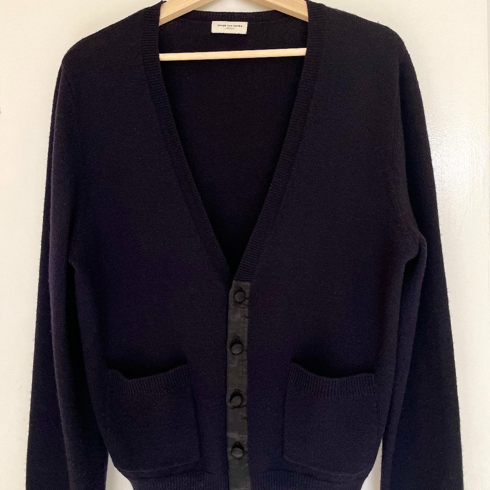 DRIES VAN NOTEN Merino Wool Cardigan Sweater - Men's/Unisex Size M (Navy Blue)